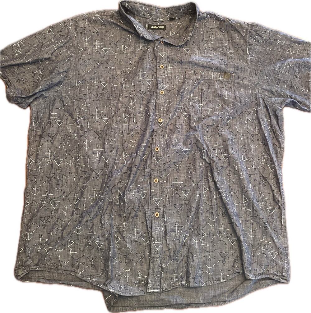 SOLARIS Men's Short Sleeve Button Down Cotton Gray Shirt 4XT Geometric